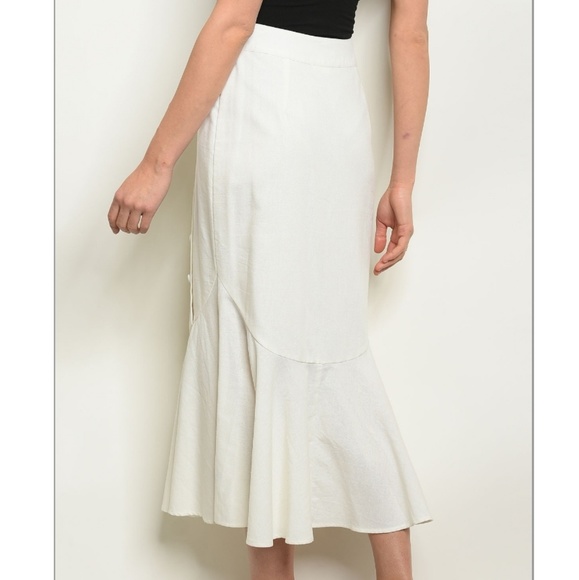 Last 1  Linen blend ivory midi skirt - Picture 2 of 6